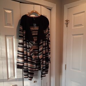 NWT.  Isaac Mizrahi Black and Brown Striped Cardigan